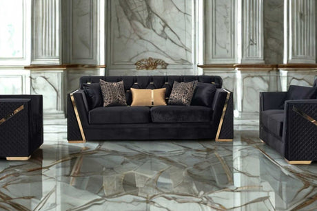 Hilena Black Velvet Living Room Set front view