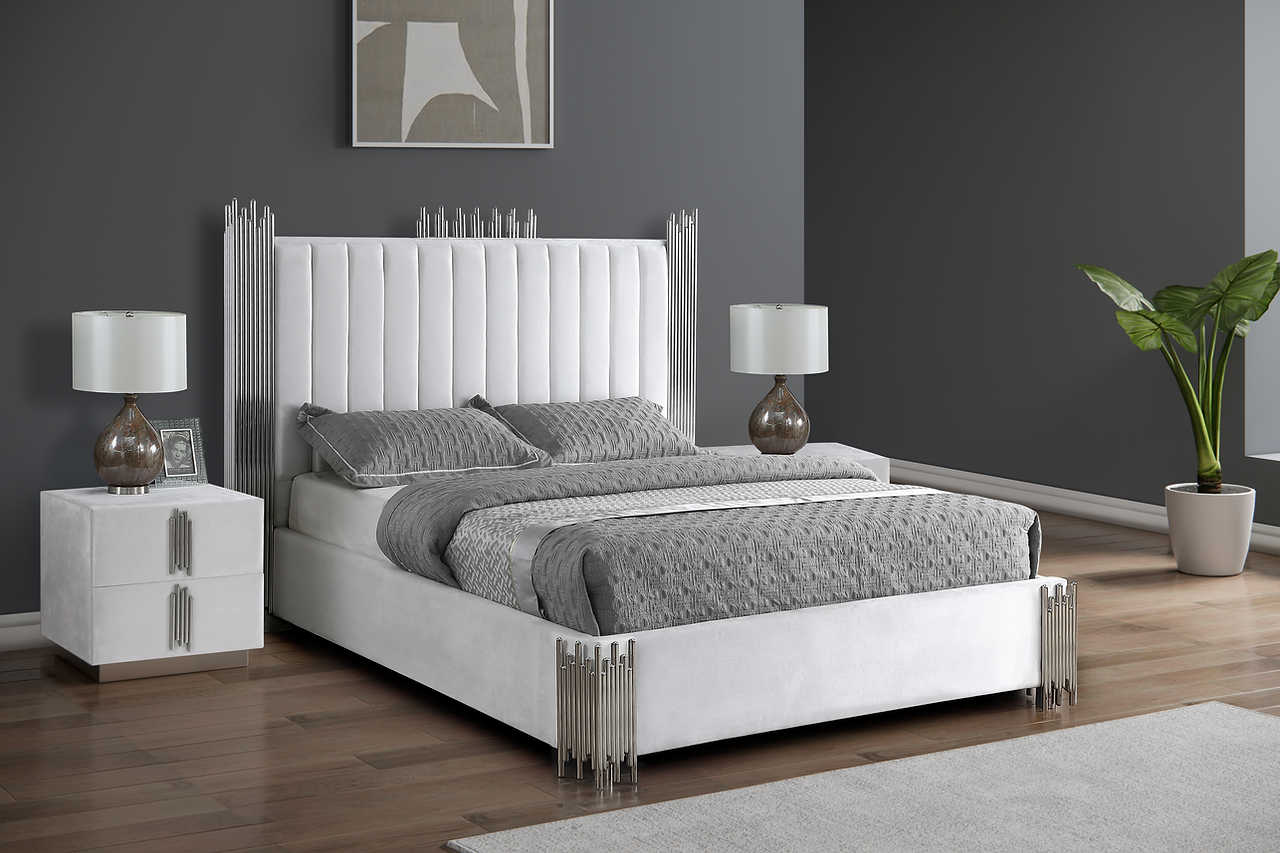 Bedroom view of Token White Upholstered Panel Bedroom Set bed