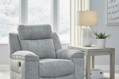 Front view of Buntington Light Gray Rocker Recliner