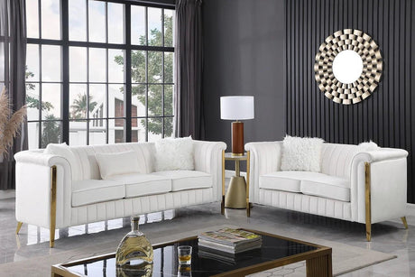 Fara Cream Velvet Sofa and Loveseat Set front view