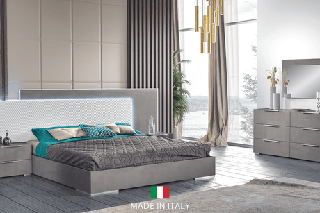 Fabiana Grey Modern Chest angled view showing marble top and high gloss lacquer