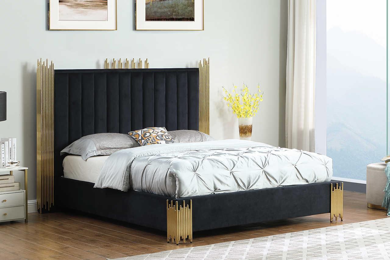Close-up of black velvet upholstery on Token Platform Bed