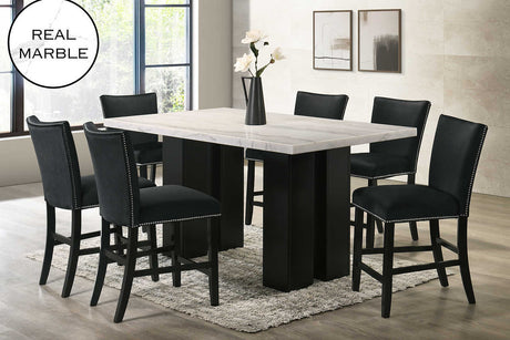 Valentino dining table with black marble top viewed from front angle