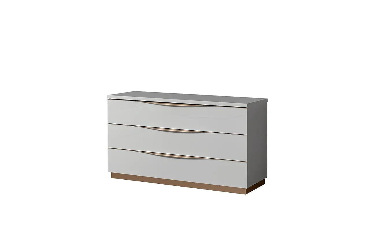 Kharma White Modern Contemporary High Gloss Lacquer Solid Wood 2-Drawers Nightstand - Ella Furniture