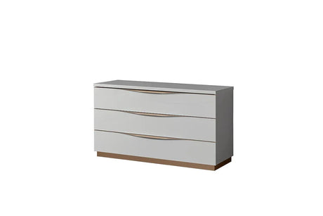 Kharma White and Gold 5-Drawer Chest - Top view highlighting lacquer finish