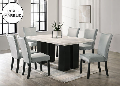 Valentino Gray Marble Top dining set with table and six chairs - front view