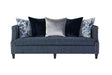Simone Indigo Blue Fabric Upholstered Sofa front view