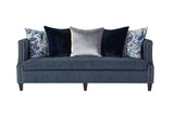 Simone Indigo Blue Fabric Upholstered Sofa front view