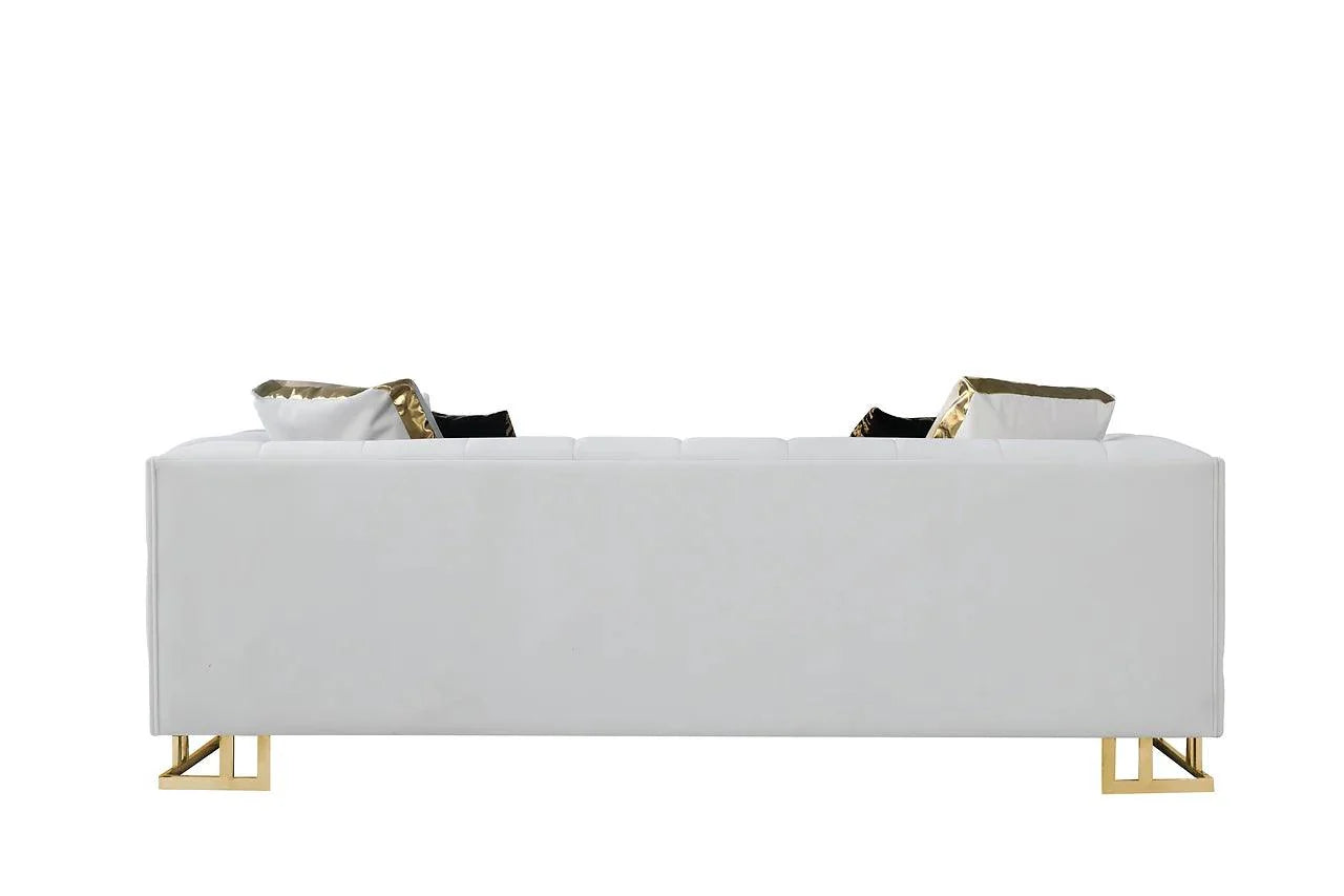 Detail close-up of loveseat gold detailing