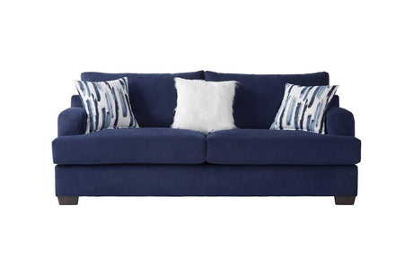 Cameo Navy Blue Velvet Upholstered Sofa front view
