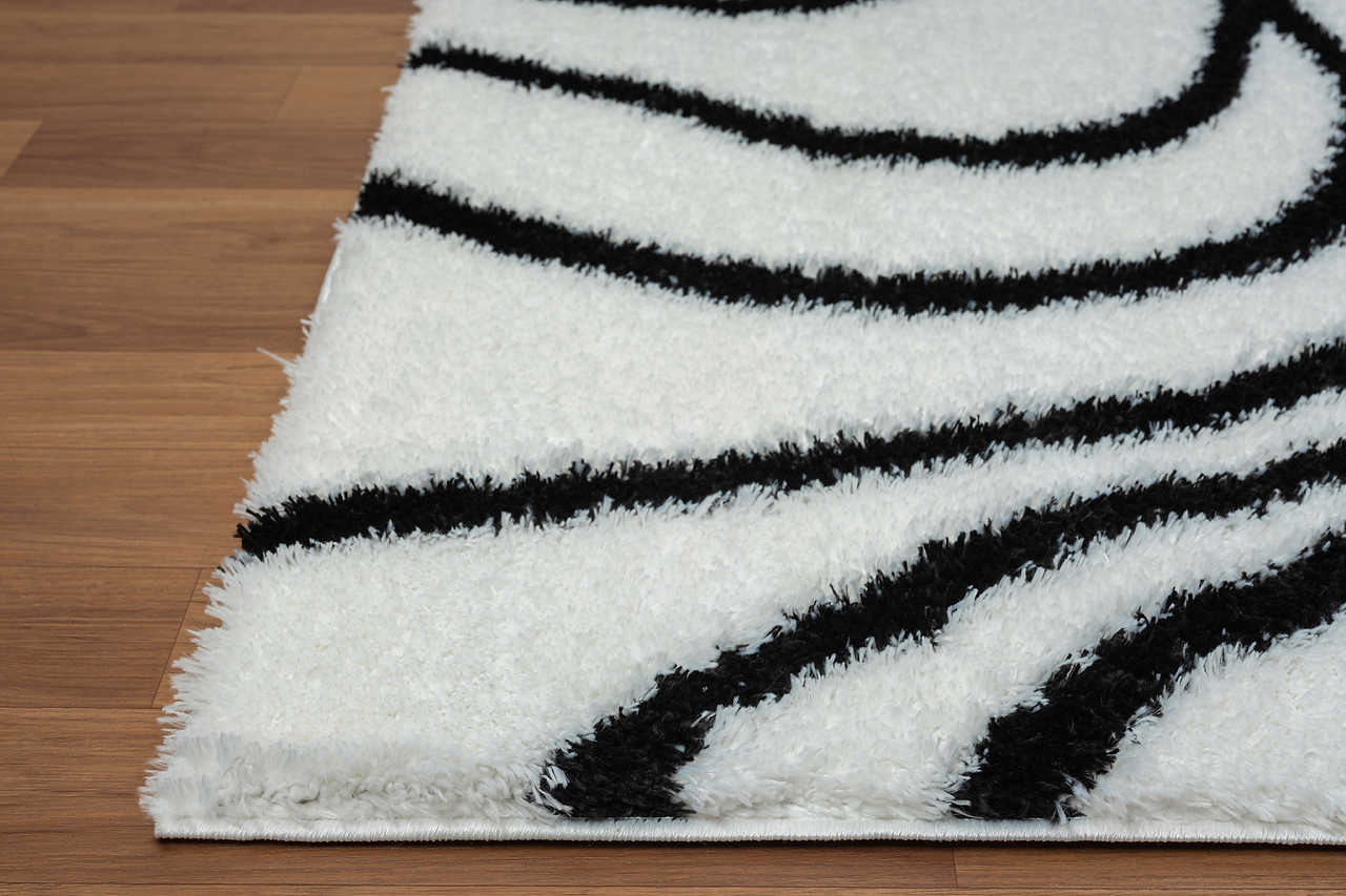 Creamy ivory shag rug on wooden floor