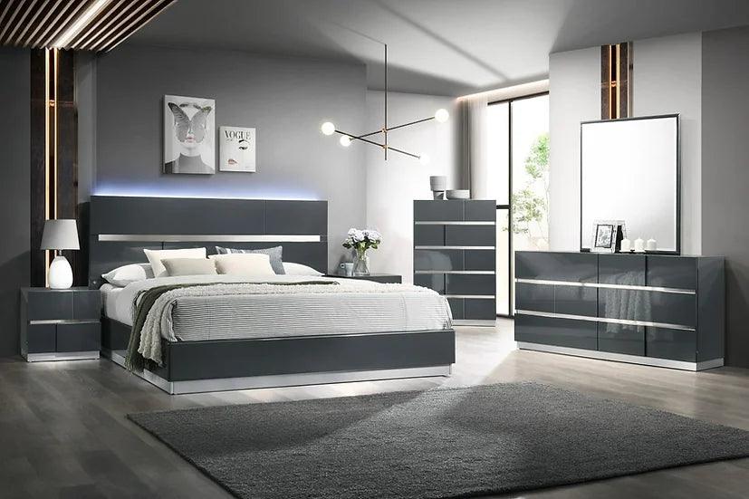 Verona Gray LED Panel Bedroom Set bed with illuminated headboard