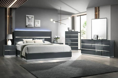 Verona Gray LED Panel Bedroom Set bed with illuminated headboard