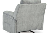 Buntington Light Gray Rocker Recliner showing reclined position