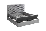 Cataline Grey Velvet Upholstered Tufted Storage King Bed side angle