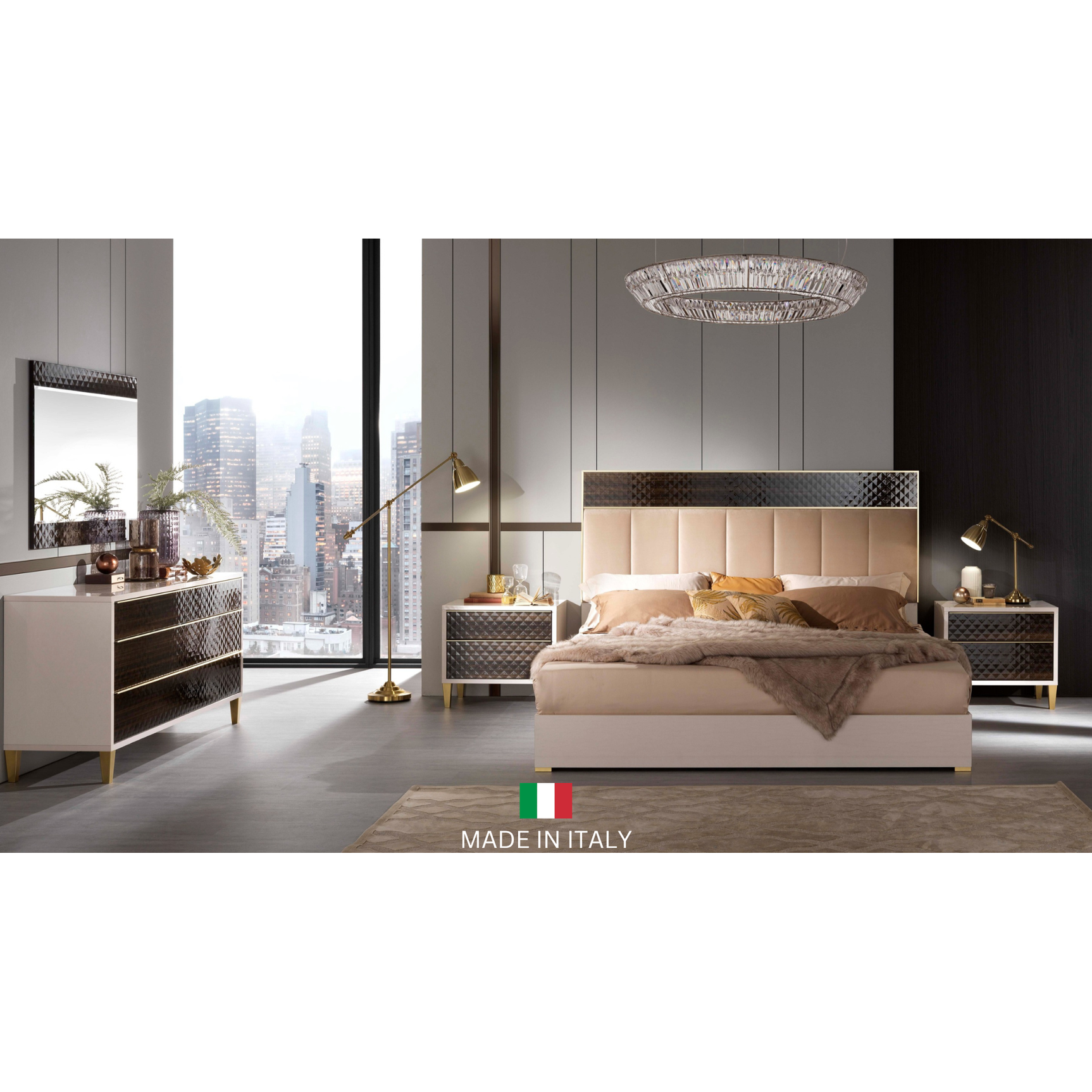 Gemma Italian High Gloss Pearl and 3D Eucalyptol Bedroom Set from Decor Furniture