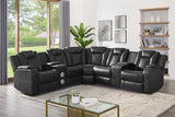 Eclipse black air leather sectional detail showing recliner and console