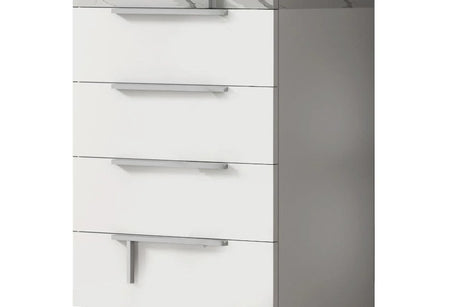 Front view of Sunset White Gray contemporary 5-drawer chest with marble top