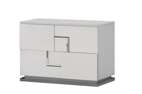 Front view of Infinity White 2-Drawer Nightstand showing drawers and charging port