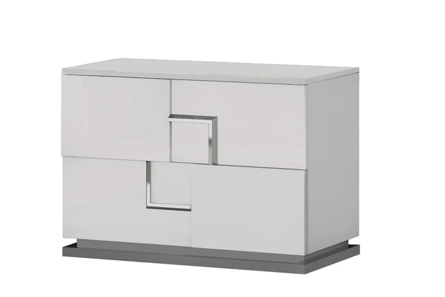 Front view of Infinity White 2-Drawer Nightstand showing drawers and charging port