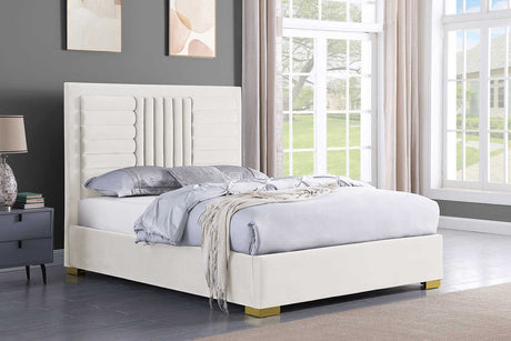 Anita Ivory Upholstered Panel Queen Bed side angle