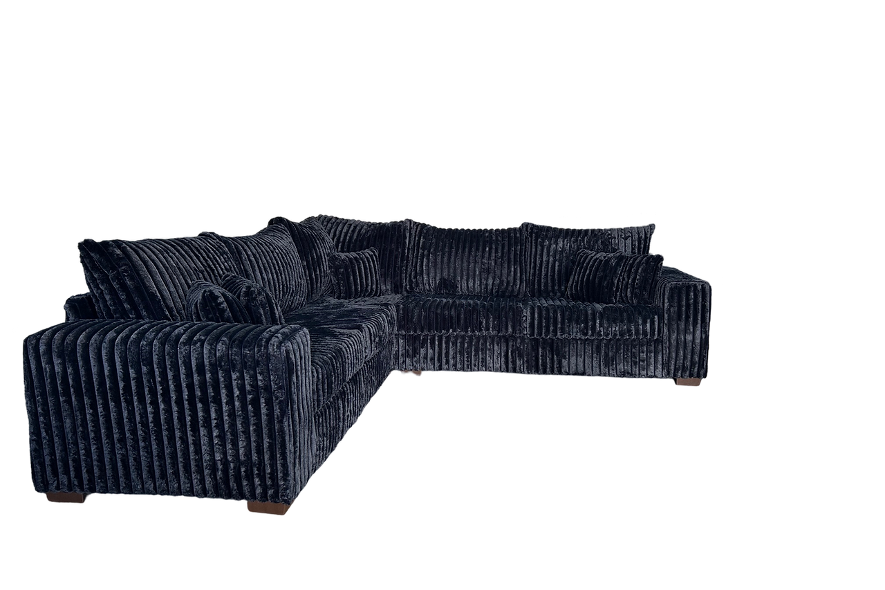 Side view of Noah black corduroy sectional sofa