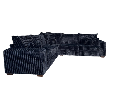 Side view of Noah black corduroy sectional sofa