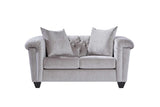Lush Silver velvet tufted upholstered loveseat front view
