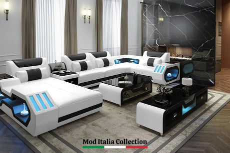 Matrix White Black Faux Leather Sectional main front view