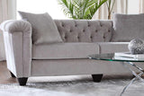 Close-up of velvet fabric texture on Lush Silver loveseat