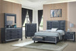 main view of Meg Gray Upholstered Storage Platform Bedroom Set king bed