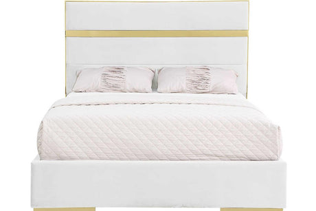 Cartier Ivory Gold Velvet Upholstered Platform King Bed close-up of velvet upholstery