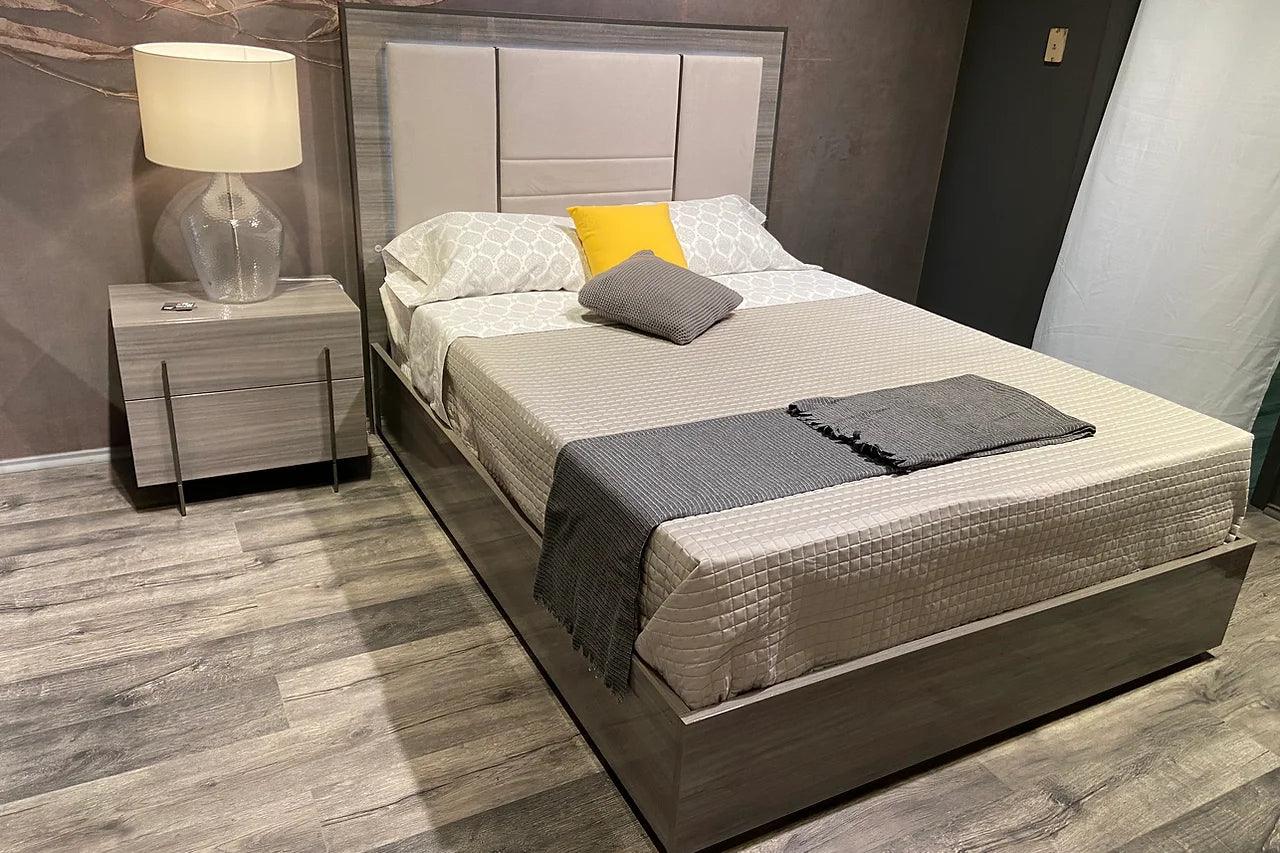 Side view of Blade Gray Velvet Queen Bed