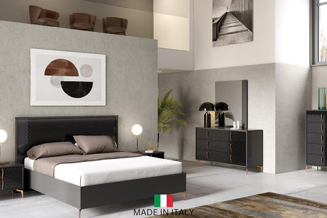 main view of Osiris Black Gray LED Panel Bedroom Set bed with LED headboard