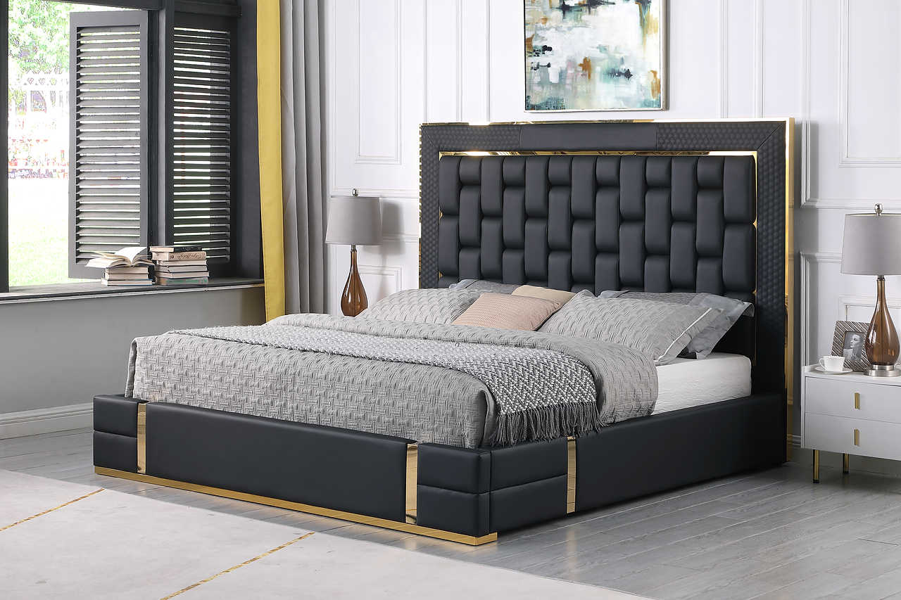 Side view of Marbella storage platform queen bed