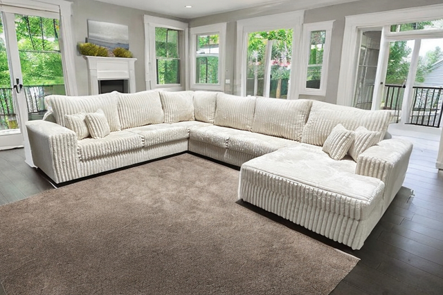 Texan Ivory Corduroy Sectional sofa main view
