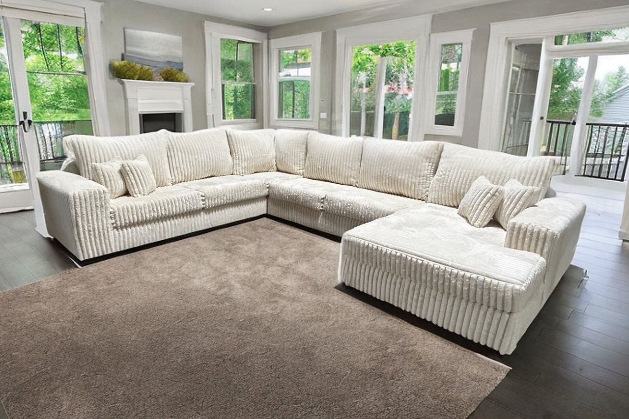 main view of Texan Ivory Corduroy Sectional sectional sofa