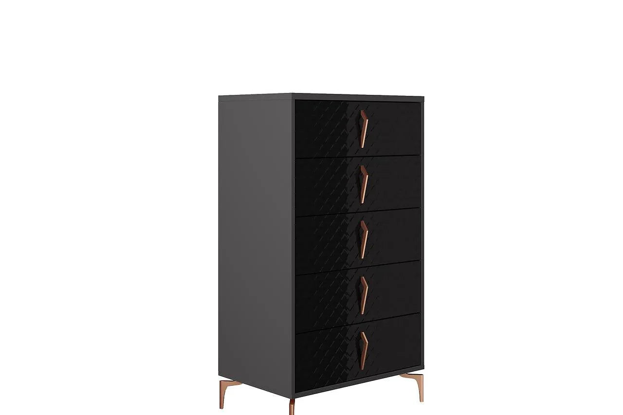Osiris Black/Gray Modern Contemporary High Gloss Lacquer Solid Wood LED Bedroom Set - Ella Furniture