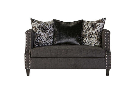 Simone ash grey blue fabric upholstered loveseat - front view