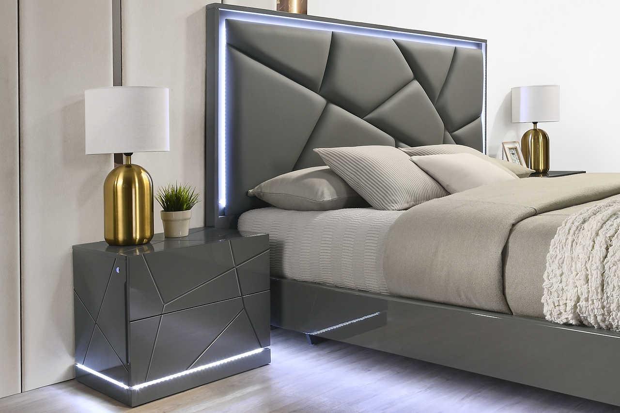 Close-up of Lily Gray Nightstand drawer and hardware