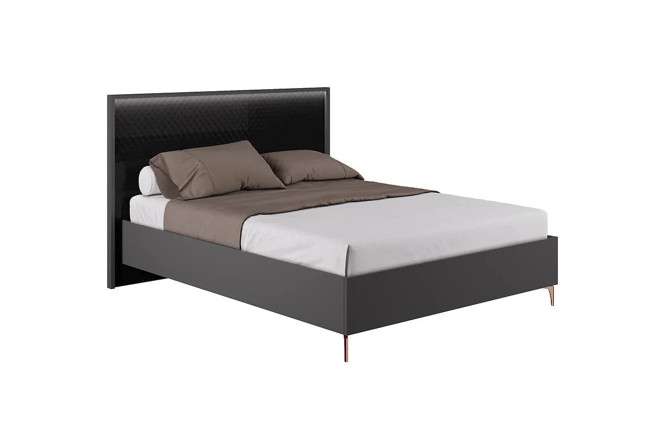 Osiris Black/Gray Modern Contemporary High Gloss Lacquer Solid Wood LED Bedroom Set - Ella Furniture