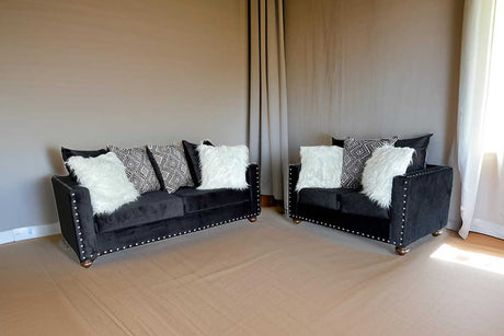 Zander black velvet sofa main front view