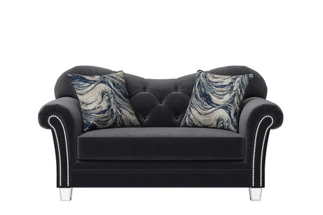 Bing Black Velvet Tufted Loveseat angled view