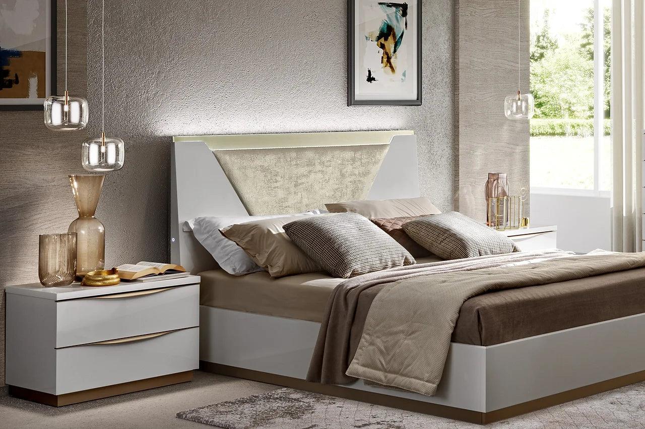 Close-up of drawer detail on Kharma "Uph" white nightstand