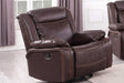 Daniela brown air leather swivel rocker recliner angled side view