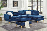 Joy Blue Velvet Tufted Sectional Sofa with Storage Ottoman main view
