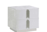 Side view of Token White Upholstered Panel Bedroom Set bed
