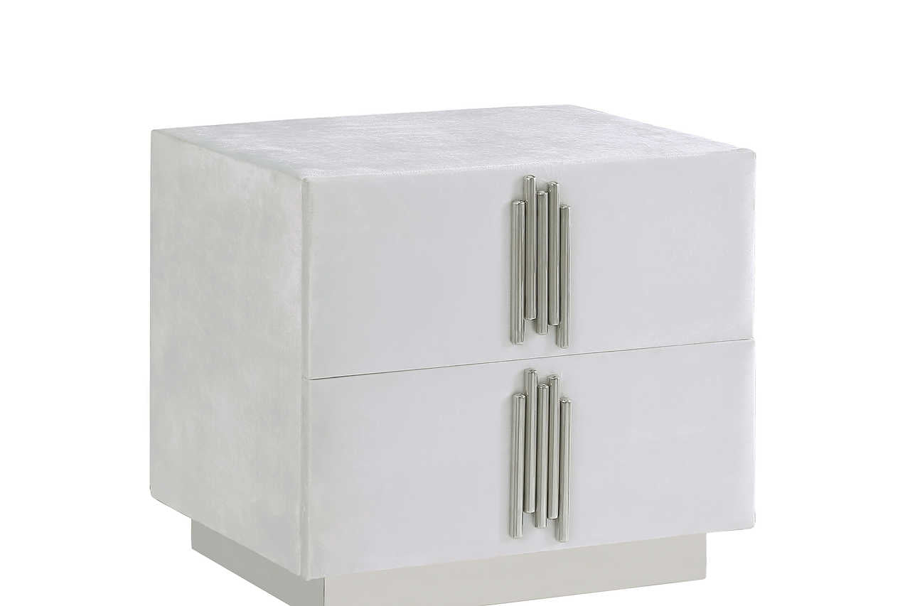 Side view of Token White Upholstered Panel Bedroom Set bed