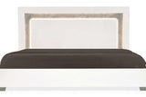 Mara White Nightstand drawer opened illustrating storage space