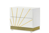 Safa White/Gold Modern Contemporary High Gloss Lacquer Solid Wood 2-Drawers Nightstand - Ella Furniture